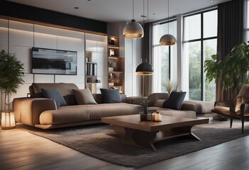 Interior of modern living room 3d