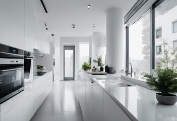 Fototapeta na wymiar Interior of modern white apartment panorama