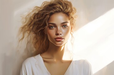 portrait of innocent beautiful woman, light dreamy female, gentle and calm fairy person
