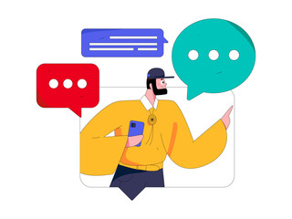 Virtual characters social communication concept business flat vector hand drawn illustration
