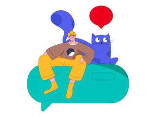 Virtual characters social communication concept business flat vector hand drawn illustration
