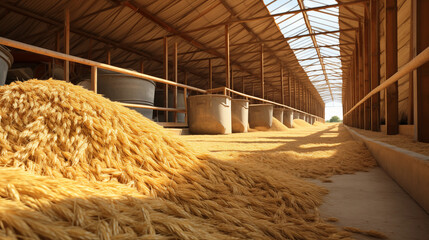 an elevator for grain storage. Harvesting concept, agrocomplex, grain storage facility - obrazy, fototapety, plakaty