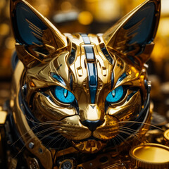 A cat with a golden Armor