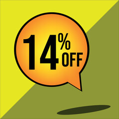 14% off a yellow balloon with black numbers
