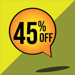 45% off a yellow balloon with black numbers

