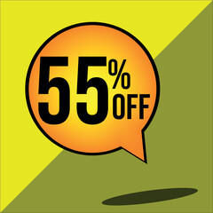 55% off a yellow balloon with black numbers

