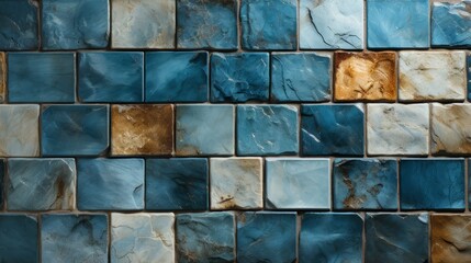 An elegant display of craftsmanship, the sturdy blue brick wall exudes a timeless charm against the warm brown hues, embodying strength and sophistication in its solid structure
