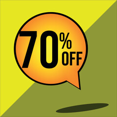 70% off a yellow balloon with black numbers
