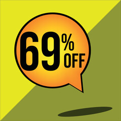 69% off a yellow balloon with black numbers
