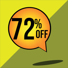 72% off a yellow balloon with black numbers
