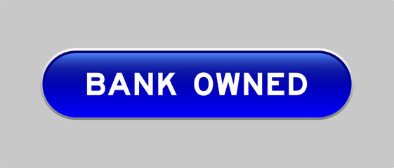 Blue color capsule shape button with word bank owned on gray background