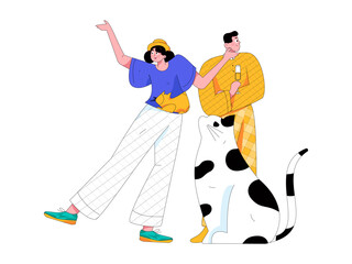 Virtual characters social communication concept business flat vector hand drawn illustration
