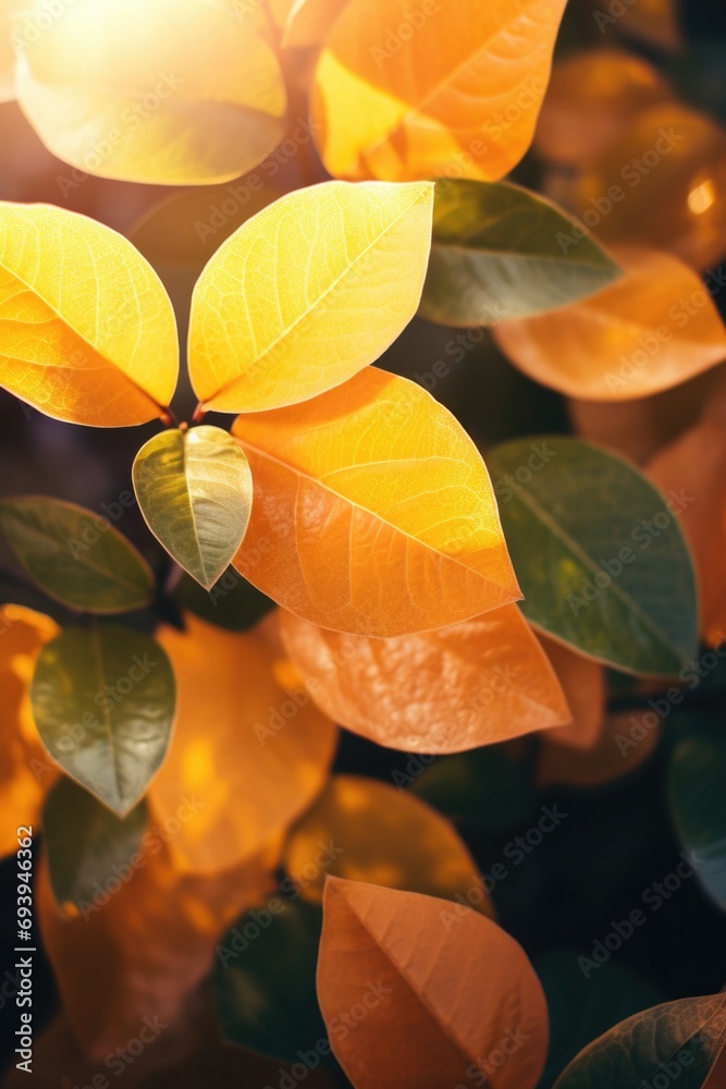 Aufkleber A close up view of a plant with vibrant yellow leaves. This image can be used to add a pop of color and nature to any project