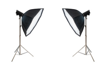 Flash light stand softbox isolated on white background.