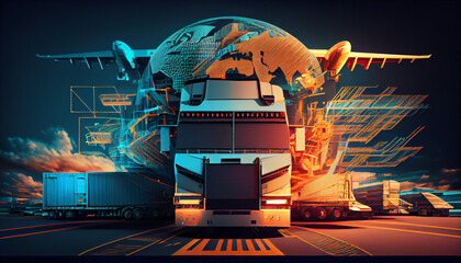 The freight forwarding companies of the future and their customers will bring together multi-sector deliveries. Logistics solutions from the future in the image , Ai generated image. - obrazy, fototapety, plakaty