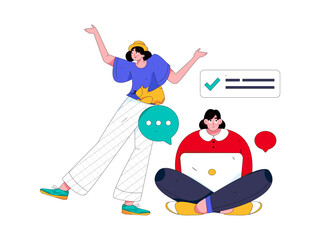 Virtual characters social communication concept business flat vector hand drawn illustration
