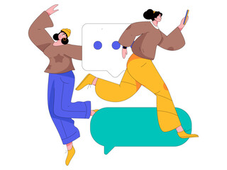 Virtual characters social communication concept business flat vector hand drawn illustration
