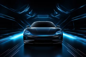  black sports or luxury car wallpaper with a fantastic blue light effect background © degungpranasiwi