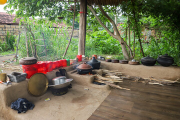 traditional village kitchen with Natural Equipment in Rural India,village old kitchen