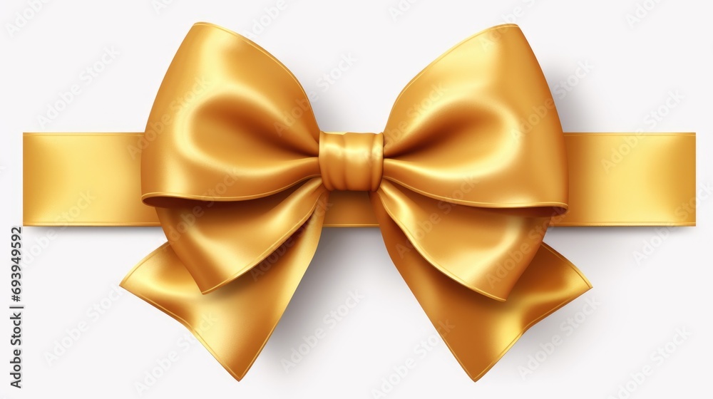 Poster Golden ribbon with a bow on a clean white background. Suitable for various occasions and events