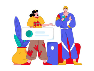 Virtual characters social communication concept business flat vector hand drawn illustration
