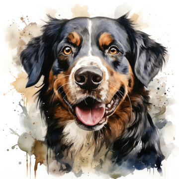 watercolor Bernese Mountain Dog clipart, Generative Ai