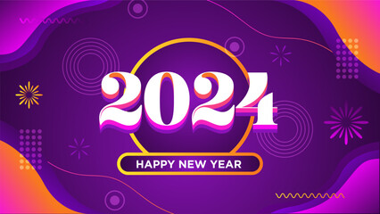 2024 happy new year wishes text on colorful background greeting card design