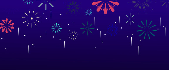 Colorful colourful new year banner design with fireworks
