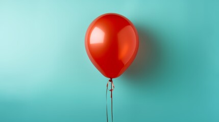 Red Rubber Balloon on blue background. Party, Birthday, Celebration. 