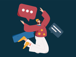 Virtual characters social communication concept business flat vector hand drawn illustration
