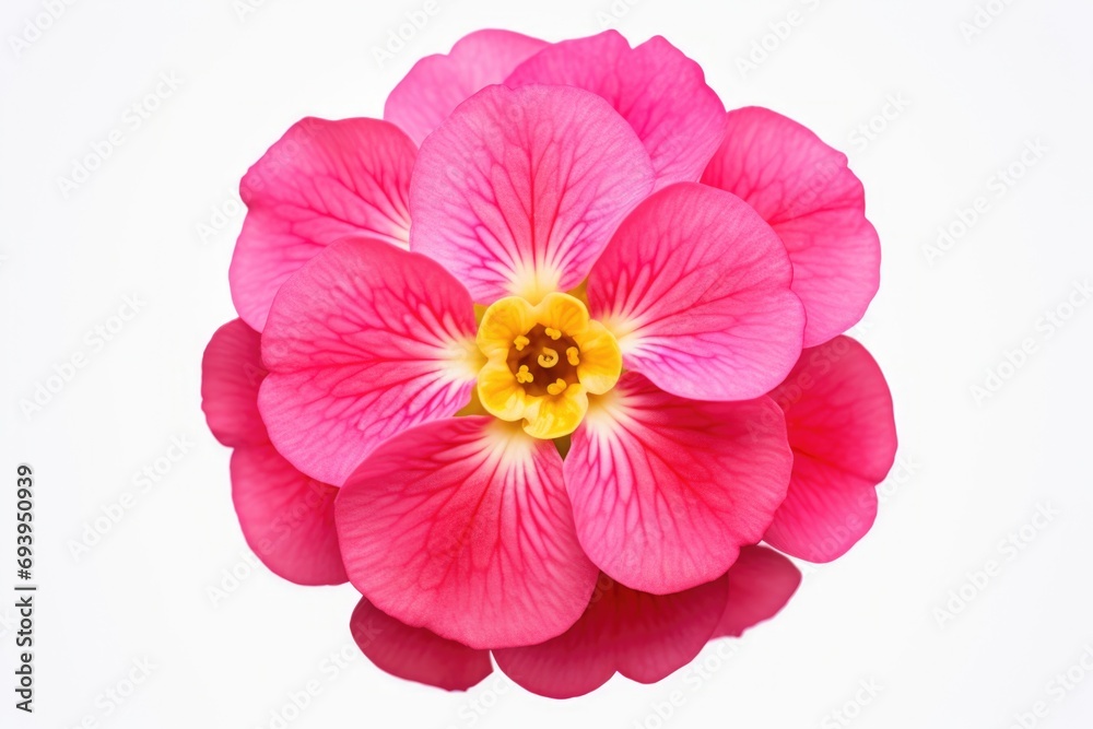 Poster A close-up shot of a beautiful pink flower resting on a pristine white surface. Perfect for adding a touch of elegance and freshness to any design