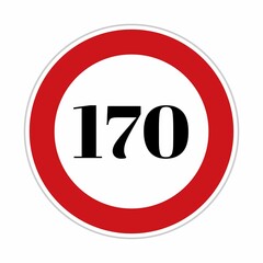 170 speed limit sign board, road side sign board for control speed. Road safety element, One hundred and seventy speed, Danger Zone, high speed