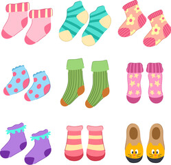 toddler socks set cartoon. worksheet children, color game, different element toddler socks sign. isolated symbol vector illustration
