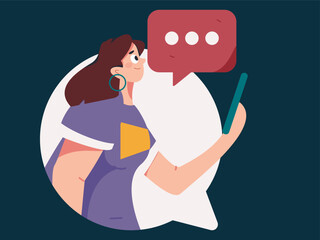 Virtual characters social communication concept business flat vector hand drawn illustration
