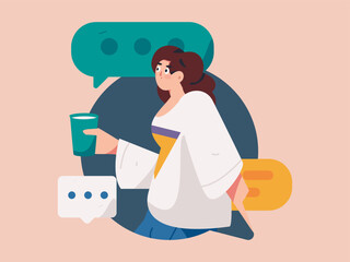 Virtual characters social communication concept business flat vector hand drawn illustration
