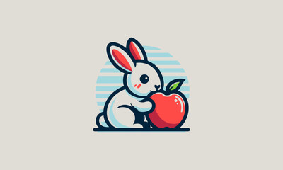 rabbit and apple vector illustration logo design