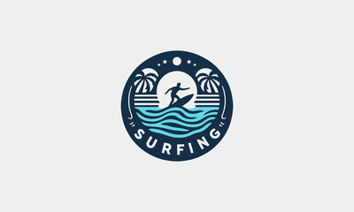 logo design of surfing vector illustration design - obrazy, fototapety, plakaty