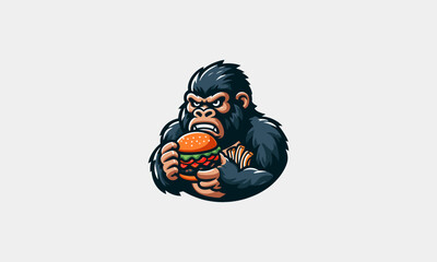 gorilla eat burger spicy vector mascot design