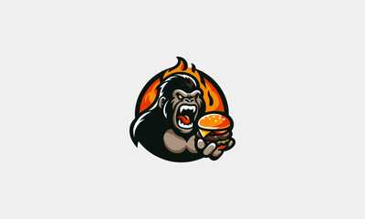gorilla eat burger spicy vector mascot design