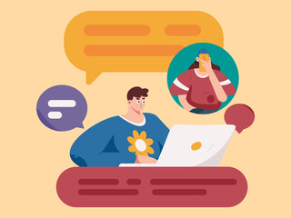 Virtual characters social communication concept business flat vector hand drawn illustration
