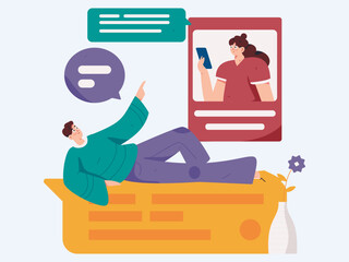 Virtual characters social communication concept business flat vector hand drawn illustration
