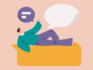 Virtual characters social communication concept business flat vector hand drawn illustration
