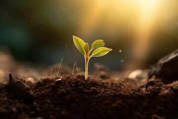Small plant growing on the ground. Concept growth.
