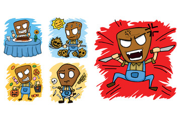 Set Of Halloween Killer Farmer Vector