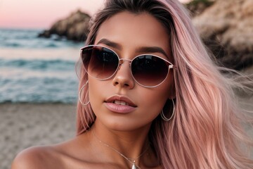 Photorealistic AI generated European woman at the Beach