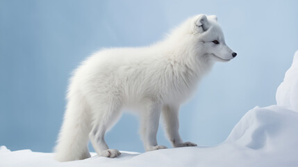 Arctic Fox in Profile, Pristine White Coat, Soft Blue Background