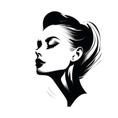Girl woman sexy lady vector portrait profile head face silhouette with natural hair, vintage drawing illustration luxury concept in black colors isolated on white Logo for beauty salon T shirt print
