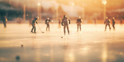 People enjoying ice skating on a lively ice rink. Perfect for winter sports and recreational activities