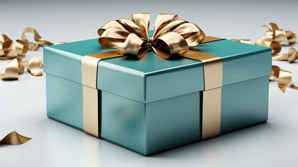 A gift box wrapped in paper and tied with a large bow.
