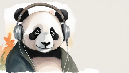 Panda listening to music with headphones